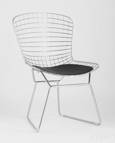 Стул обеденный Bertoia хромированный металл с черной подушкой из экокожи