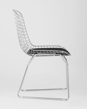 Стул обеденный Bertoia хромированный металл с черной подушкой из экокожи