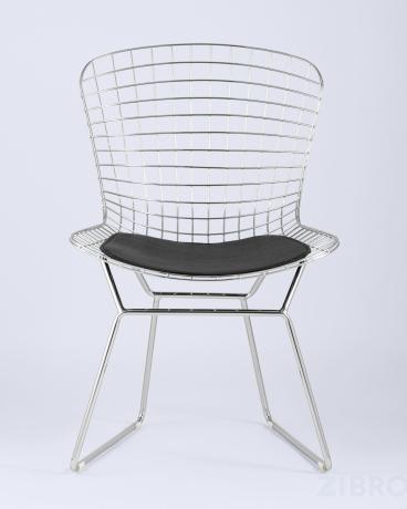 Стул обеденный Bertoia хромированный металл с черной подушкой из экокожи