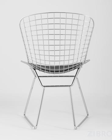 Стул обеденный Bertoia хромированный металл с черной подушкой из экокожи