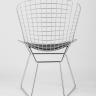 Стул обеденный Bertoia хромированный металл с черной подушкой из экокожи