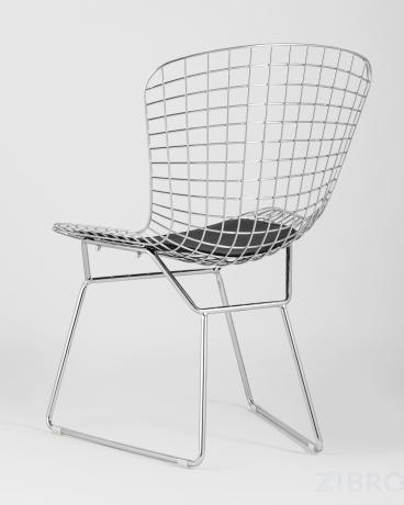Стул обеденный Bertoia хромированный металл с черной подушкой из экокожи