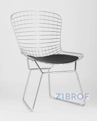 Стул обеденный Bertoia хромированный металл с черной подушкой из экокожи