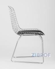 Стул обеденный Bertoia хромированный металл с черной подушкой из экокожи