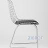 Стул обеденный Bertoia хромированный металл с черной подушкой из экокожи