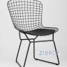 Стул обеденный Bertoia металлический черный с черной подушкой из экокожи