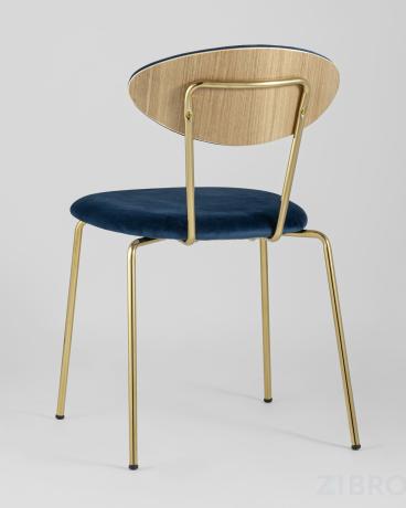 Стул Ники синий обивка велюр ножки металл золото