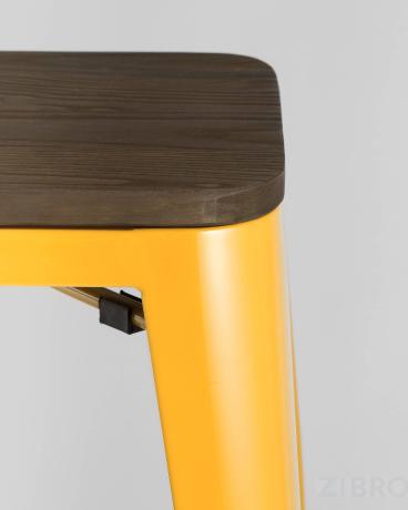 Стул барный Tolix WOOD желтый, металл с порошковым покрытием, дерево, металл
