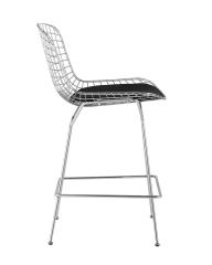 Стул полубарный с низкой спинкой Bertoia хромированный металл с черной подушкой из экокожи
