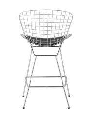 Стул полубарный с низкой спинкой Bertoia хромированный металл с черной подушкой из экокожи