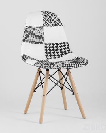 Стул Eames обивка в стиле пэчворк черно-белый, ножки массив бука