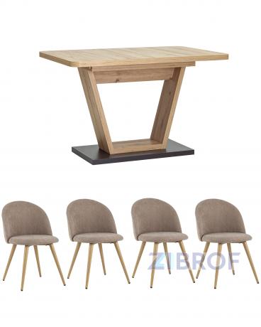 Обеденная группа стол Vector раскладной 120-160*80 см дуб/графит, стулья Лион шенилл серо-бежевый