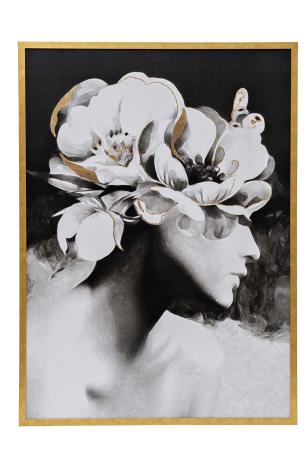 89VOR-GIRL FLOWER-2 Холст "Девушка с цветами-2" 110*80 см, багет золото, зол.поталь