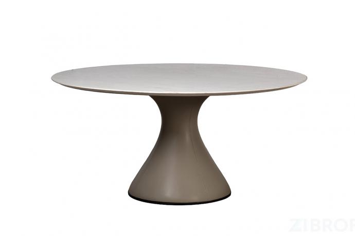 160KD-60090 Стол обеденный, мрамор Volakas, экокожа бежевая d160*75см