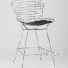 с низкой спинкой Bertoia хромированный металл с черной подушкой из экокожи