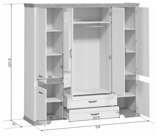 Шкаф платяной Marselle SZF6D2S дуб сонома темный, ясень снежный BRW_70004115