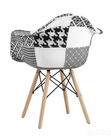 Кресло Eames в стиле пэчворк черно-белое, ножки массив бука