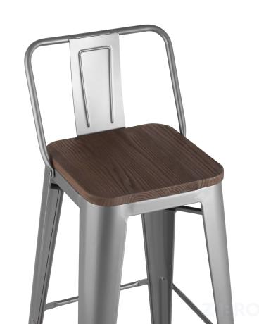 Стул барный Tolix WOOD со спинкой серебристый матовый, металл, дерево