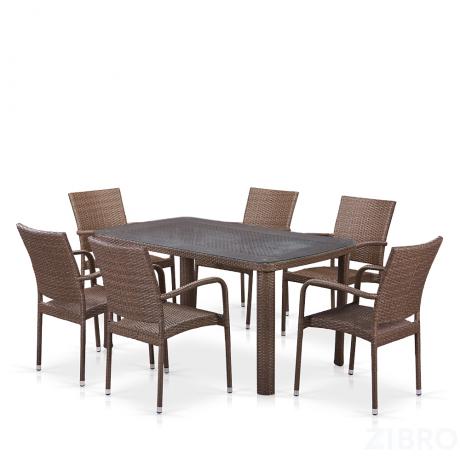 Комплект плетеной мебели T51A/Y376-W773-150x85 6Pcs Brown