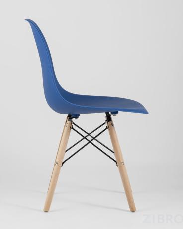 Стул Eames Style DSW синий пластиковый, сталь, натуральный массив бука, 4 шт.