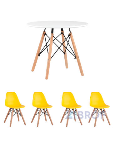 Комплект мебели детский стол Eames белый, 4 стульчика желтые