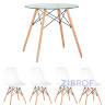 Eames D80 стол стеклянный, 4 стула Eames DSW белые