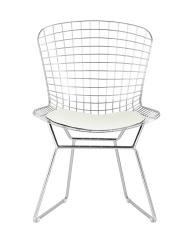 Стул обеденный Bertoia хромированный металл с белой подушкой из экокожи