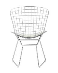 Стул обеденный Bertoia хромированный металл с белой подушкой из экокожи